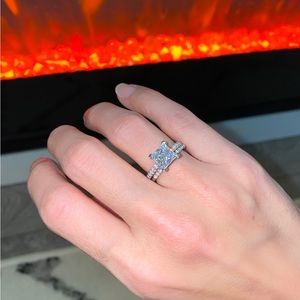 Certified 2 ct. Princess Cut Moissanite Diamond Engagement/Bridal Set Rings